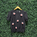 3D Floral Short Sleeve Sweater