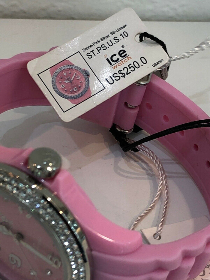 Authentic Ice Watch Pink Rubber Swarovski Crystal ST.PS.U.S.10 Brand New