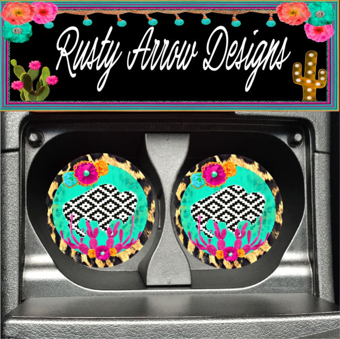 Aztec Buffalo Set of 2 Car Coasters - Car Coasters