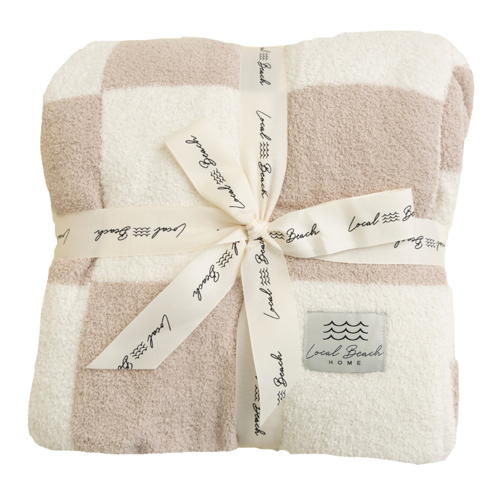 Baby Checker Luxe Blanket: Taupe/Cream