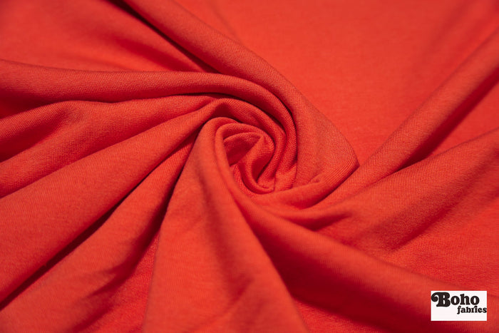 Bamboo French Terry, in Red Orange. Knit Fabric - Boho Fabrics - French Terry Solid Knit
