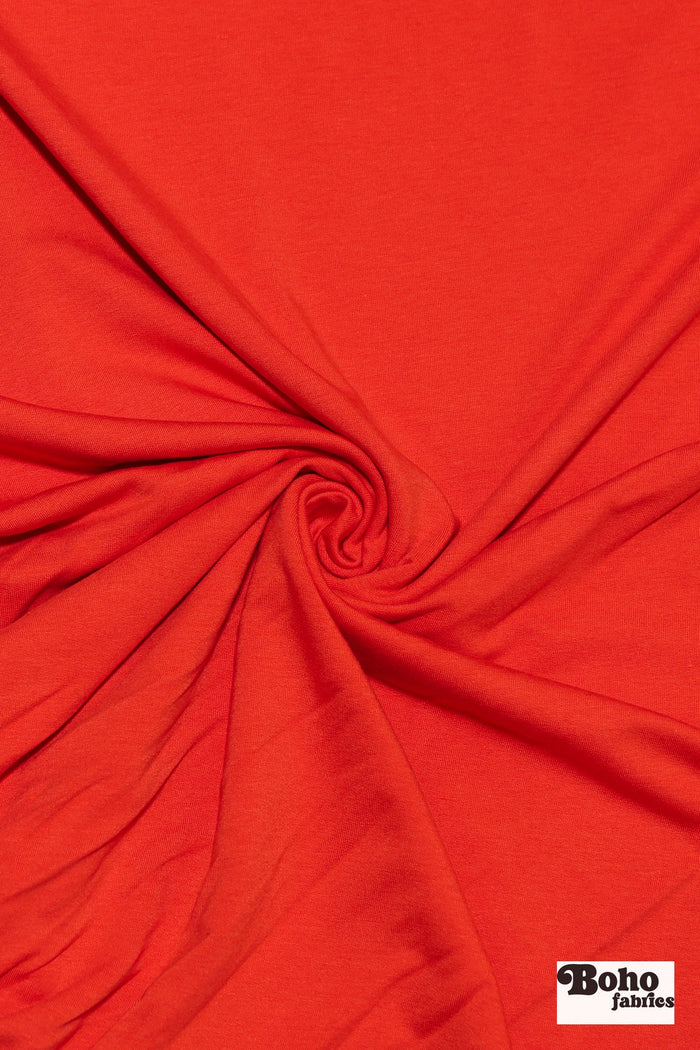 Bamboo French Terry, in Red Orange. Knit Fabric - Boho Fabrics - French Terry Solid Knit
