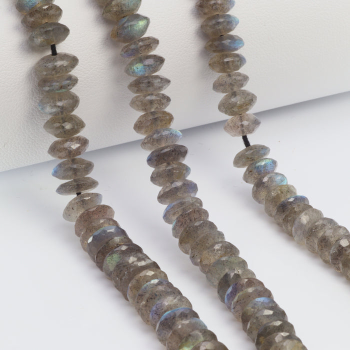 Blue Labradorite 8mm German Cut Faceted Rondelles Bead Strand