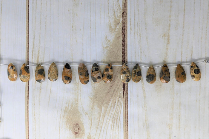 Brown Spotted Jasper 18x10mm Faceted Pear Shaped Briolettes