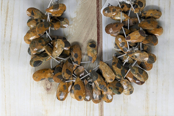 Brown Spotted Jasper 18x10mm Faceted Pear Shaped Briolettes