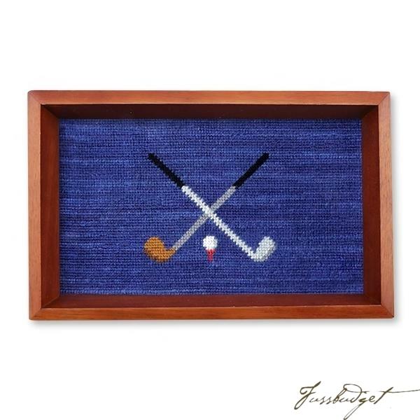 Crossed Clubs Needlepoint Valet Tray