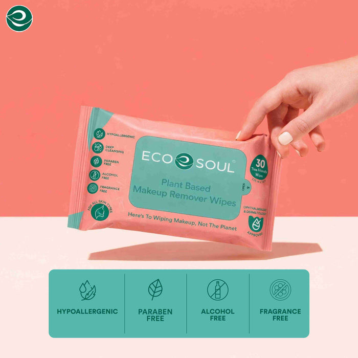 EcoSoul Makeup Remover Wipes Plant-Based 30 Count Per Pack (Pack of 4)