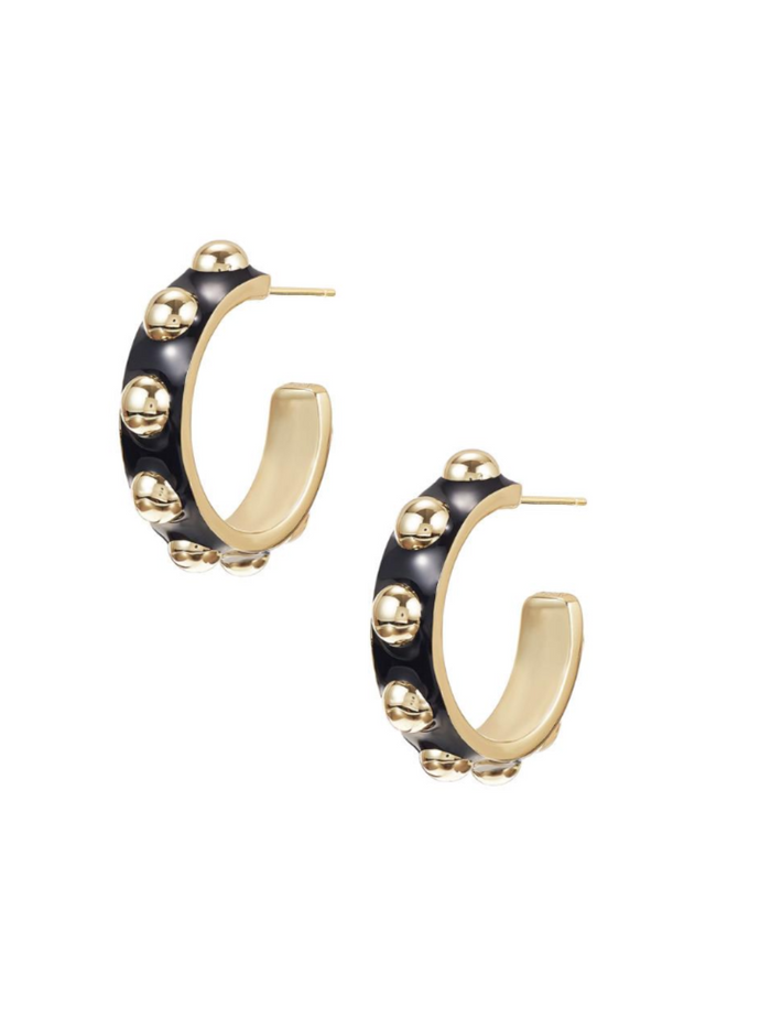 Enchanted Mini Beaded Hoop Earrings, Black