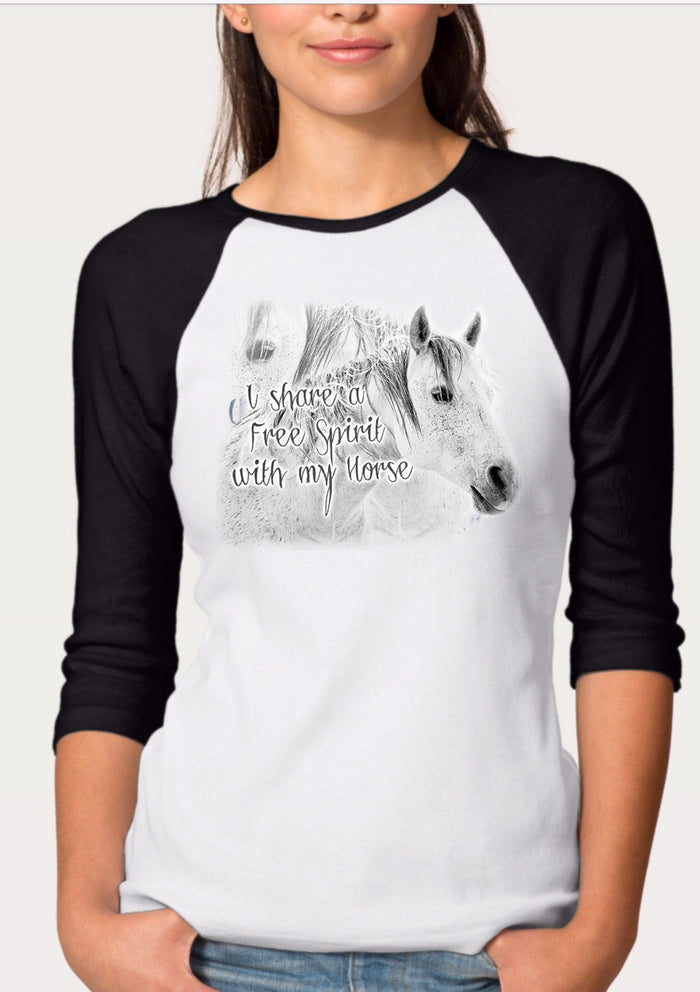 Free Spirit Horse 3/4 sleeve Raglan T-Shirt