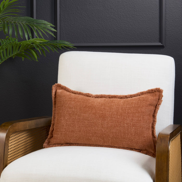 Fringe Edge Throw Pillow: Green / Down Filled / 12"x20"