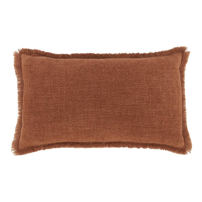Fringe Edge Throw Pillow: Green / Down Filled / 12"x20"