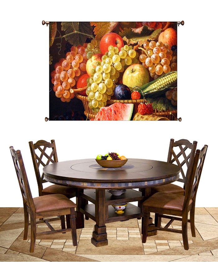 Fruit Basket Kitchen Picture on Canvas Hung on Copper Rod, Ready to Hang, Wall Art Décor