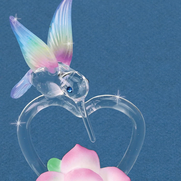 Glass Baron I Love You Hummingbird Glass Figurine, Hand Blown & Sculpted with Austrian Crystal Accents, Airbrushed Porcelain Flower, & Beveled Mirror Base