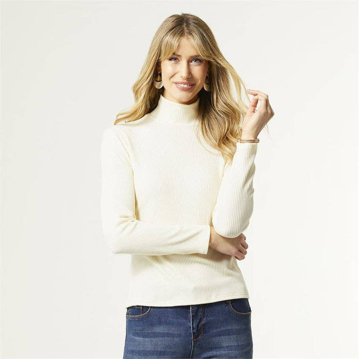Hazel Long Sleeve Ribbed Mock Neck Top S/M Cream