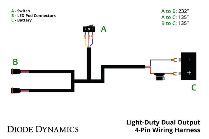 Light Duty Wiring Harness - 4-pin w/ 3-way switch