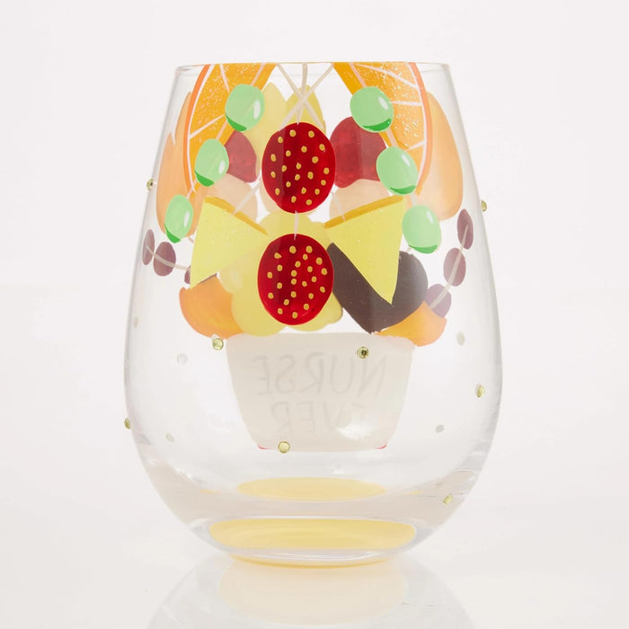 Enesco Lolita Best Nurse Ever Hand-Painted Artisan Stemless Wine Glass, 20 Ounce