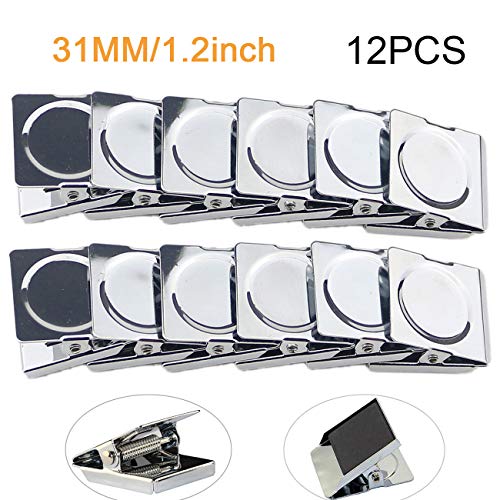 Ogrmar Metal Clip 1.2"-12 Pack Refrigerator Whiteboard Wall Magnetic Memo Note Clip Metal Clip