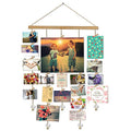 Olakee Hanging Photo Display, DIY Picture Photo Frame Collage Set Includes Wood Clips, Natural Wood, Golden Chain with Crystal Pendant 16×29 inch Natural Color