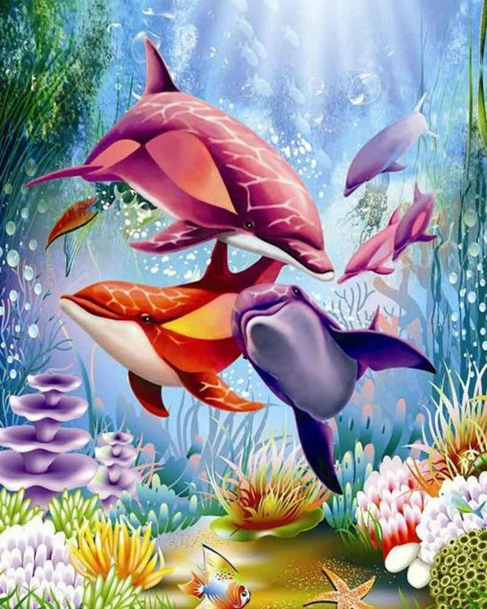 paint by numbers kit Dolphins Of All Colours
