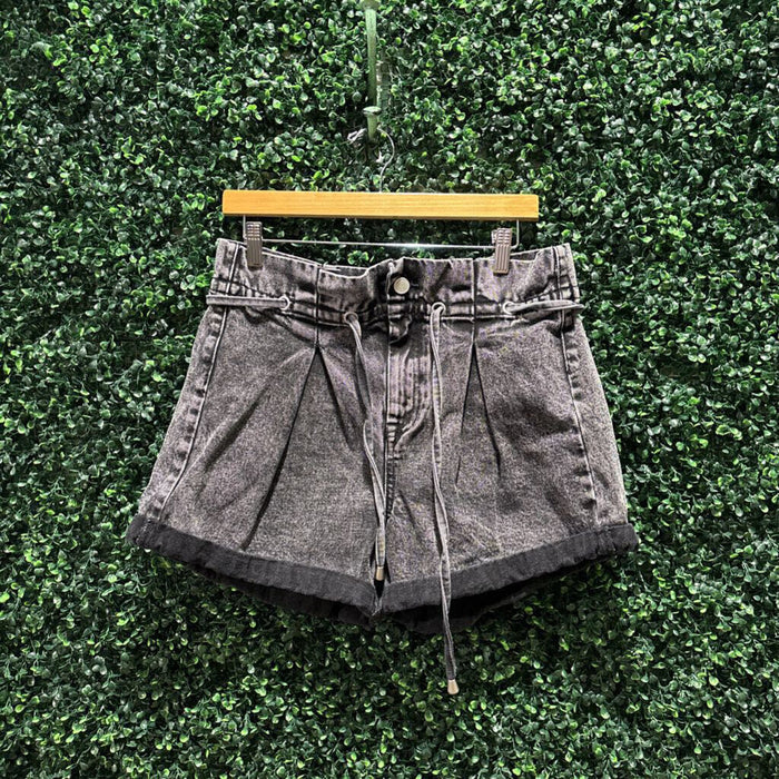 Paperbag Waist Belted Denim Shorts