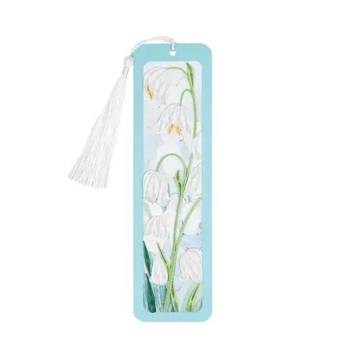 Bookmark with floral design and tassel on a white background