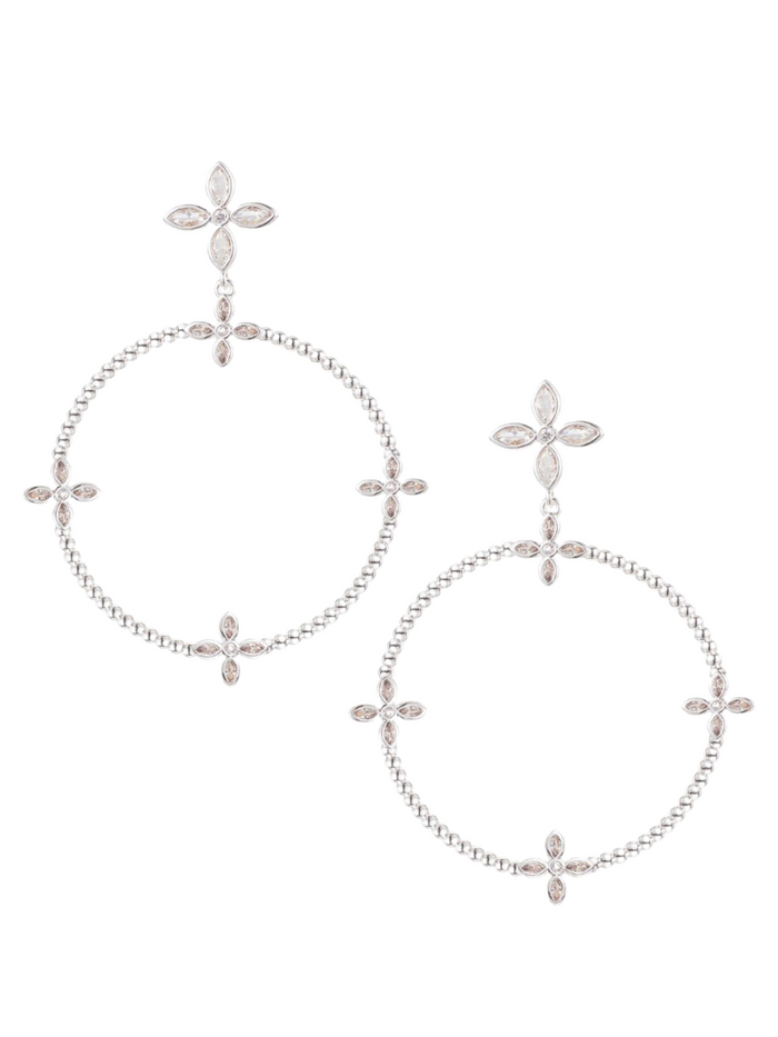 Radiant CZ Beaded Statement Earrings, Silver