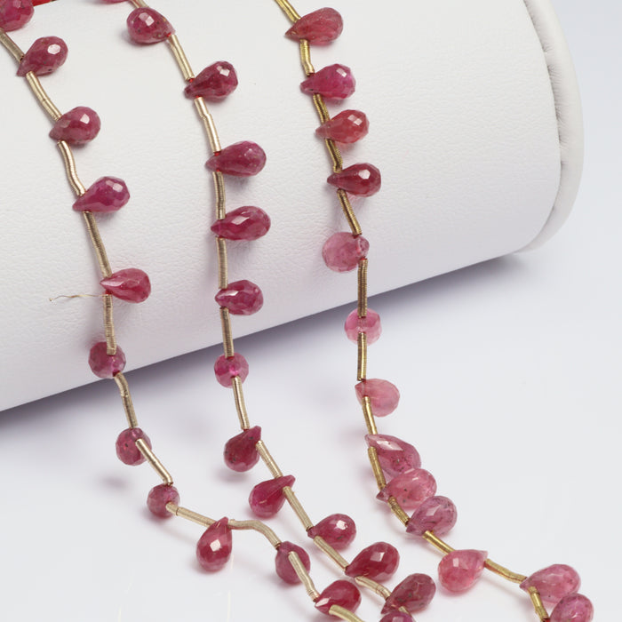 Red Ruby 5x3mm Faceted Teardrop Briolettes Bead Strand
