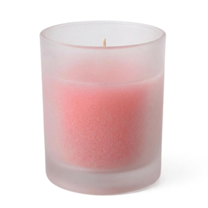 Pink unscented candle in frosted glass holder