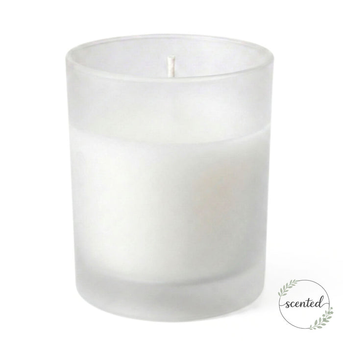 Citronella candle in frosted glass holder