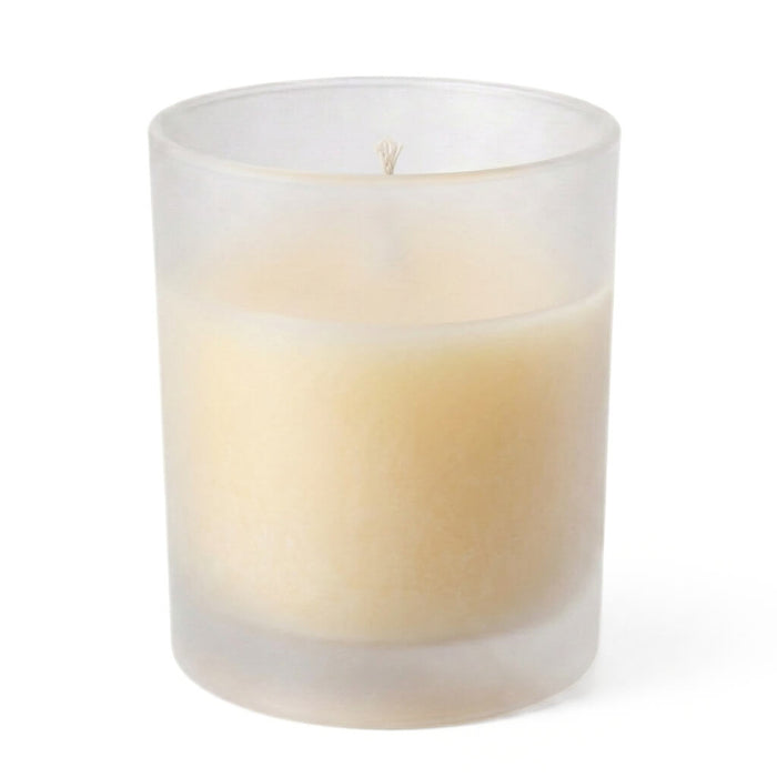Frosted glass candle holder with ivory unscented candle