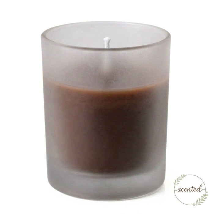 Brown - Cinnamon Bun scented candle in frosted glass votive holder