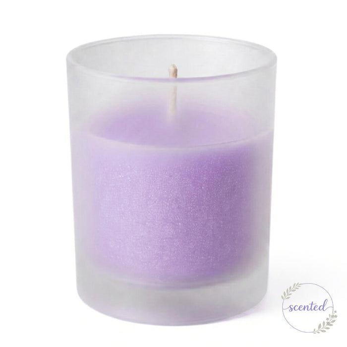 Lavender-Lavender scented candle in frosted glass holder