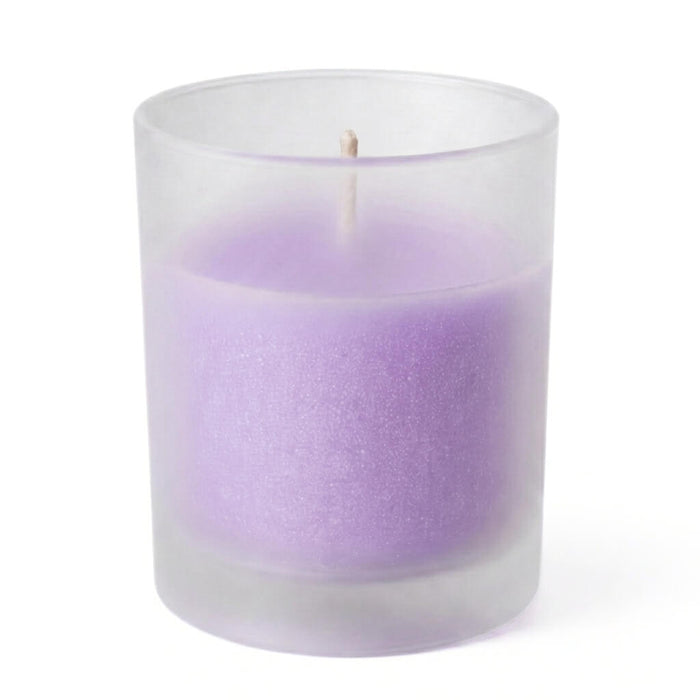 Lavender unscented candle in frosted glass holder