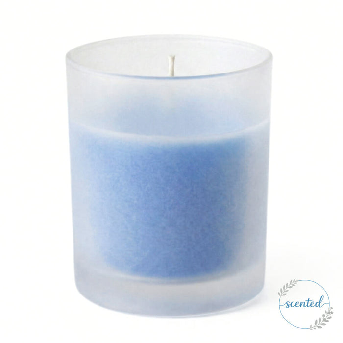 Light Blue-Ocean Breeze scented candle in frosted glass votive holder