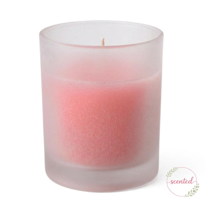 Pink-Gardenia scented candle in frosted glass candle container