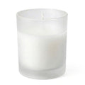 White unscented candle in frosted glass candle holder