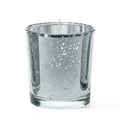 White unscented candle in shiny silver mercury glass candle holder