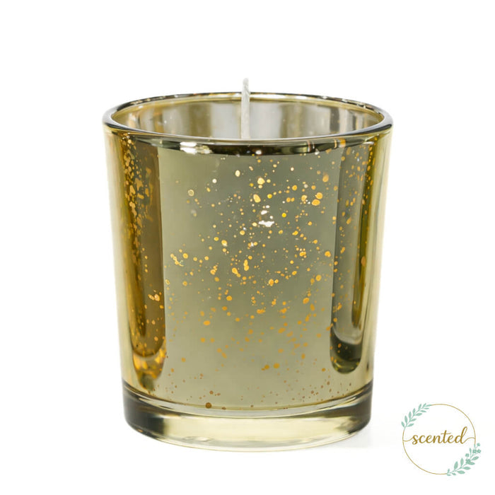 White-Fresh Laundry scented candle in gold speckled mercury glass container