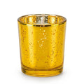 White unscented candle in reflective amber gold speckled glass holder