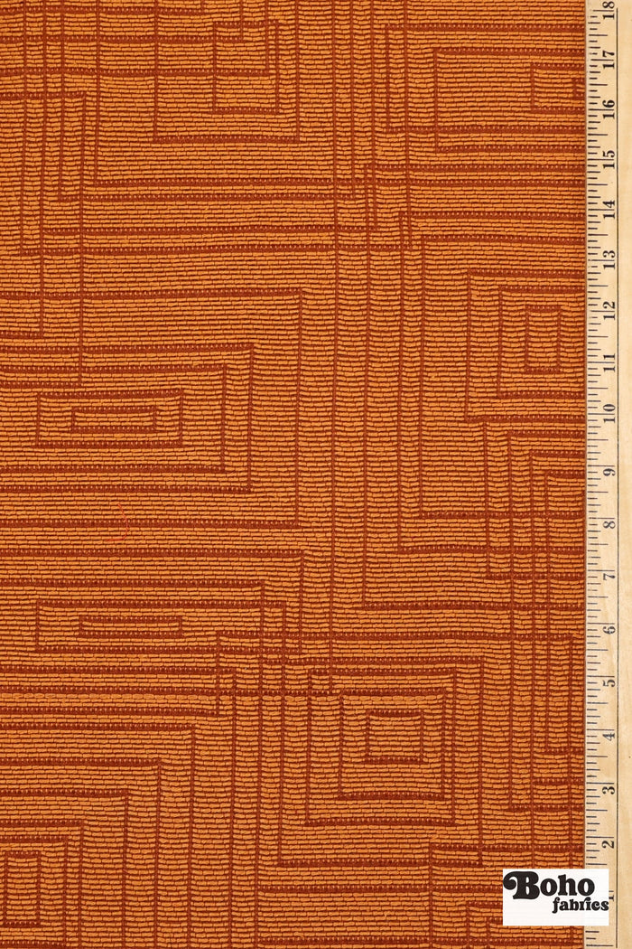 Rust Orange Concentric Rectangles Upholstery Woven Fabric - Boho Fabrics - Home Dec. & Upholstery Fabric