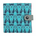 Small wallet with a blue and gray dog pattern on a white background