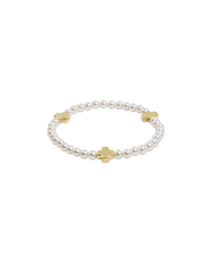 Signature Cross 4mm Pearl Bracelet - Gold