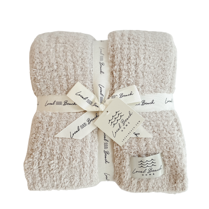 Solid Ribbed Luxe Home Cozy Blanket: Taupe