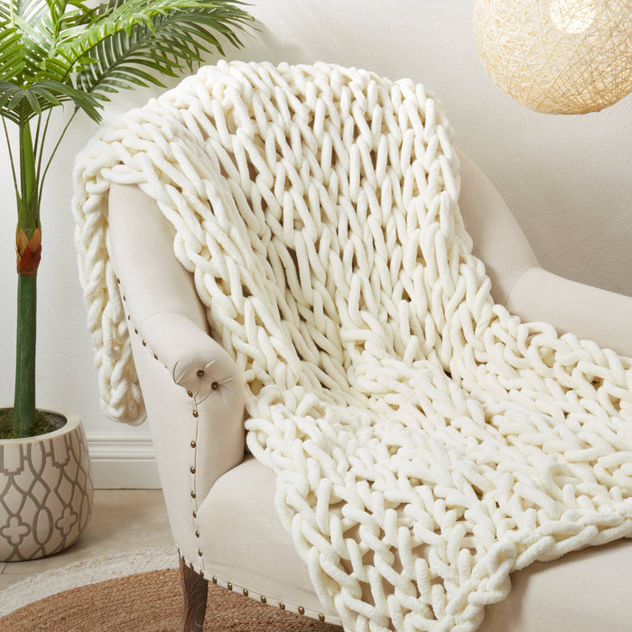 Textured Chunky Knit Cozy Throw: Natural / 50"x60"