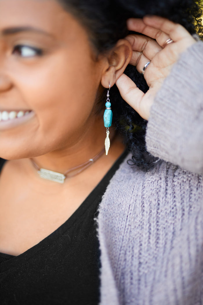 Turquoise & Feather Earrings for Women - Jewelry - WAR Chest Boutique