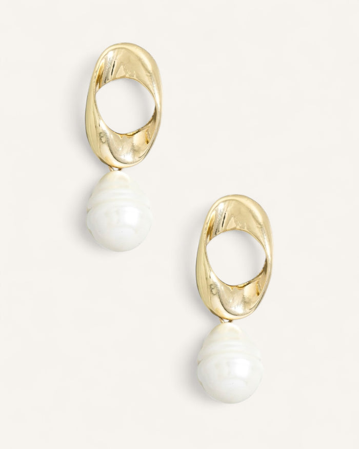 Twisted Oval And Pearl Charm Dangle Earrings