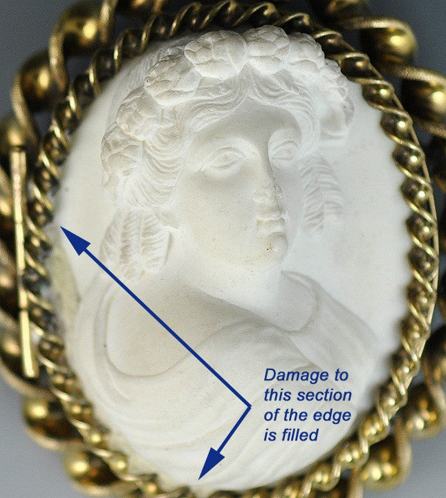 Unusual Carved Lava Cameo Locket Brooch Depicts Woman's Head in 3/4 Position