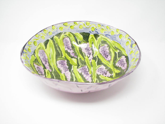 edgebrookhouse - Vintage Handmade Ceramic Organic Shaped Serving Bowl with Lavender Design