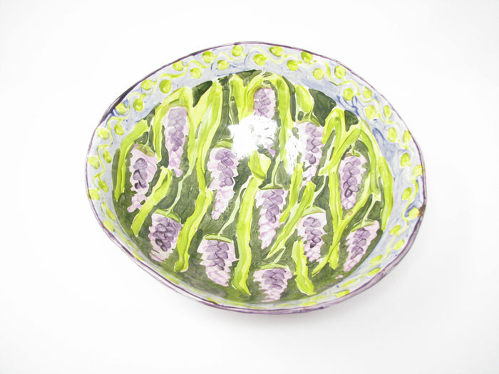 edgebrookhouse - Vintage Handmade Ceramic Organic Shaped Serving Bowl with Lavender Design