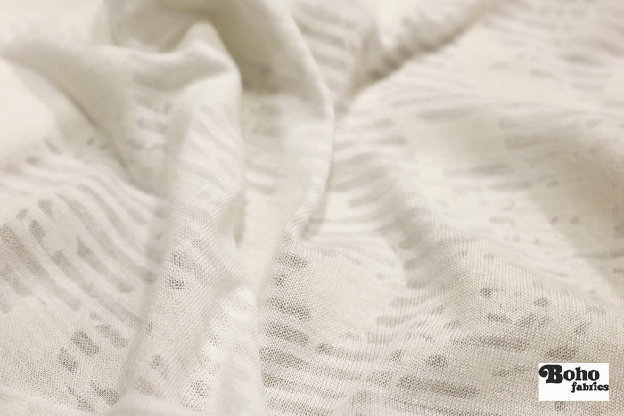 White Striped Floral Burnout Jersey Knit Fabric - Boho Fabrics - Jersey Knit Printed Fabric